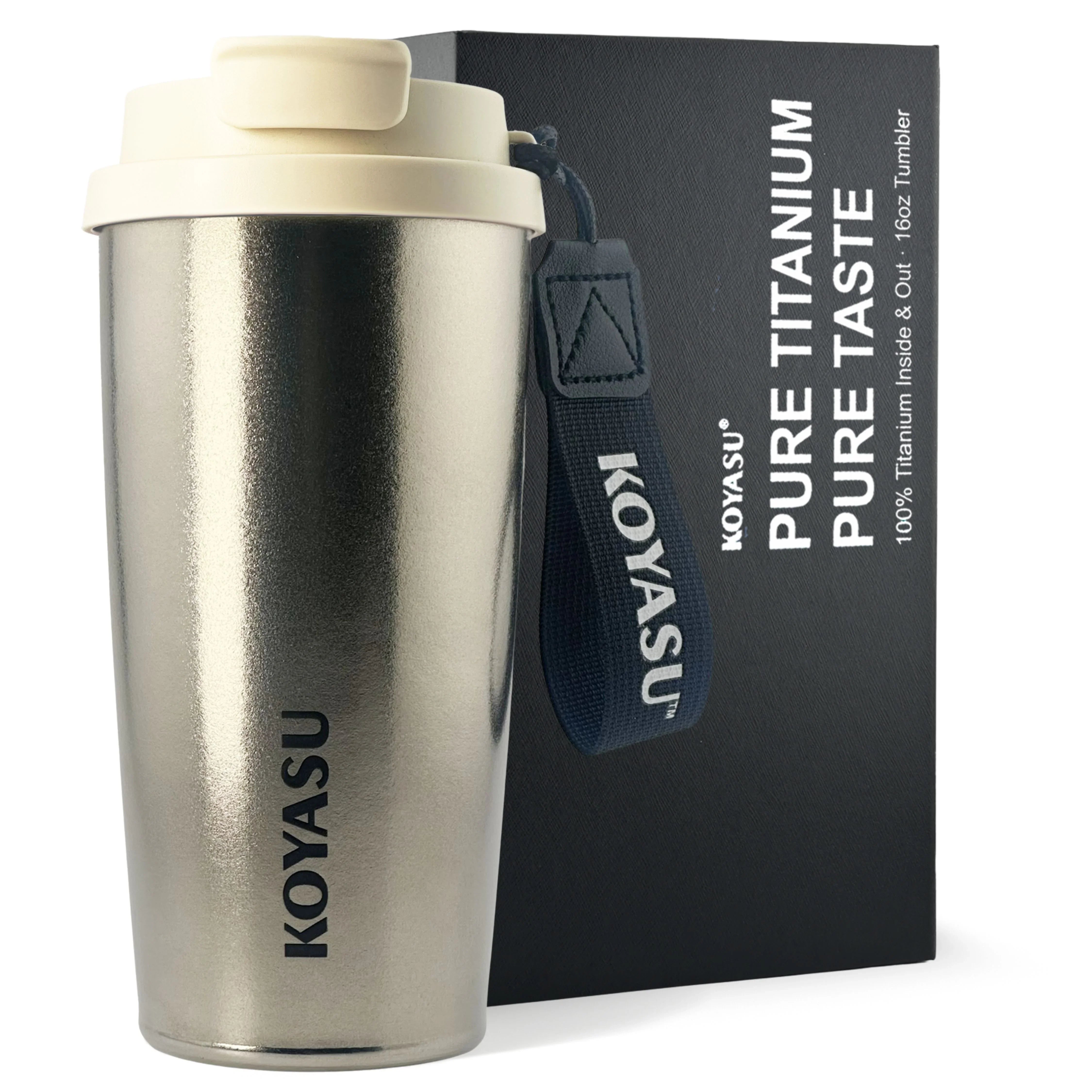 KOYASU Ti-Zero 16oz Titanium Coffee Cup in Lunar Gray Uncoated Finish, 100% Pure Titanium Inside & Out, Lightweight and Durable Metal Tumbler.