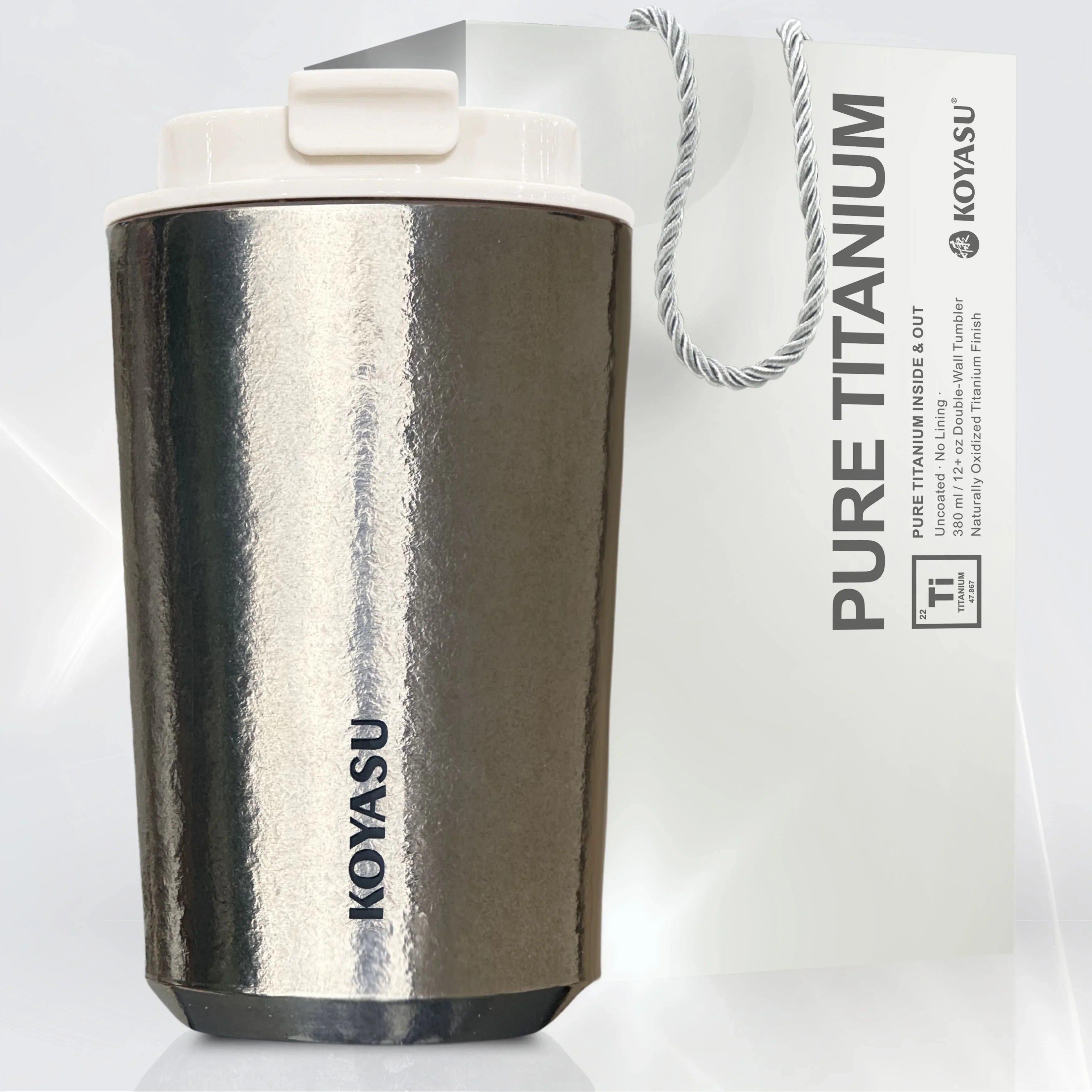 KOYASU Ti-Zen 12oz Pure Titanium Travel Mug Crystal Silver - Ultralight Crystallized Finish for Camping Hiking