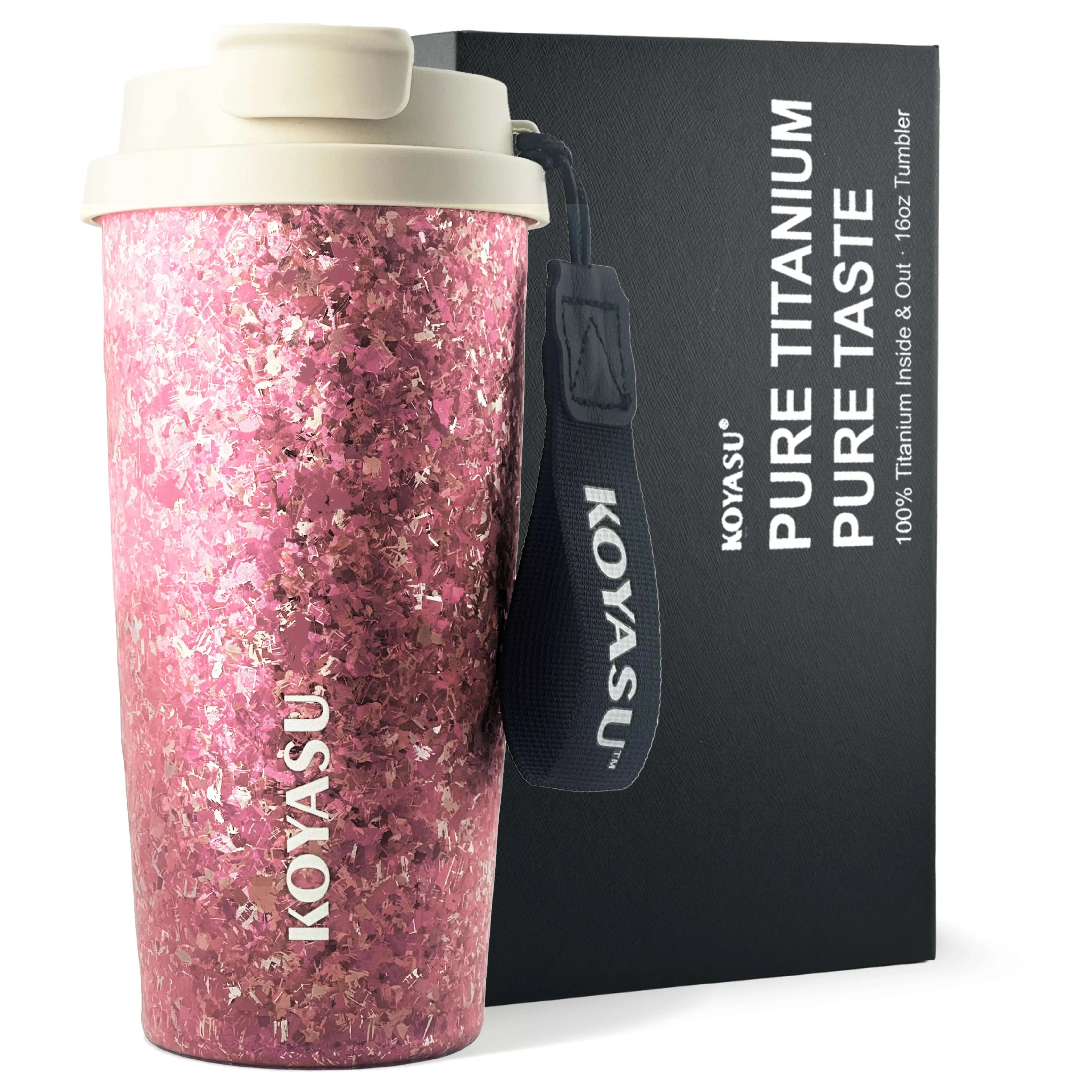 KOYASU Ti-Zero 16oz Titanium Tumbler in Cosmic Amethyst with Sparkle Gemstone Finish, BPA-Free Healthy Travel Mug, Gift for Her.