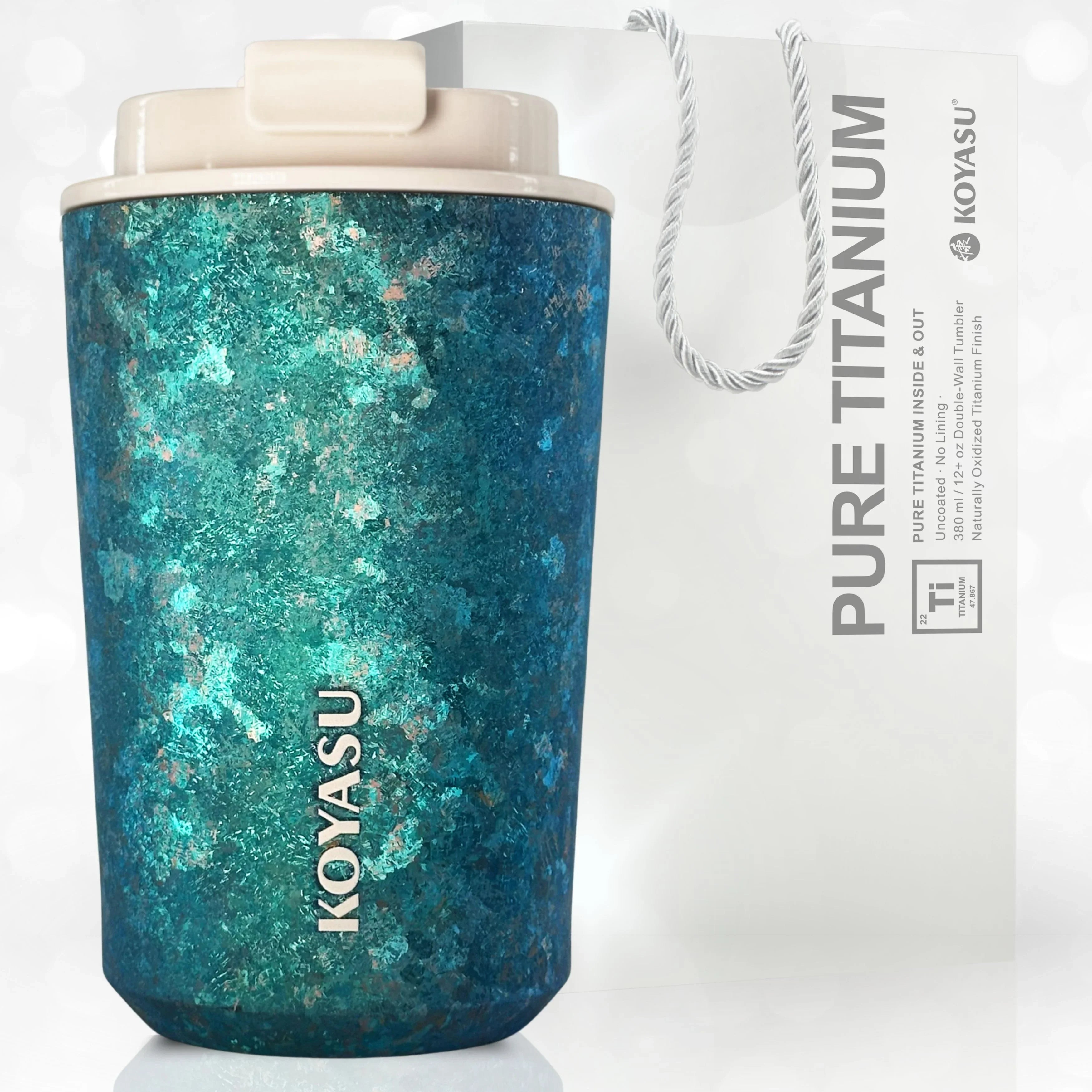 KOYASU Ti-Zen 12oz Blue Titanium Travel Mug Indigo Blue - Leakproof Vacuum Insulated Commuter Tumbler