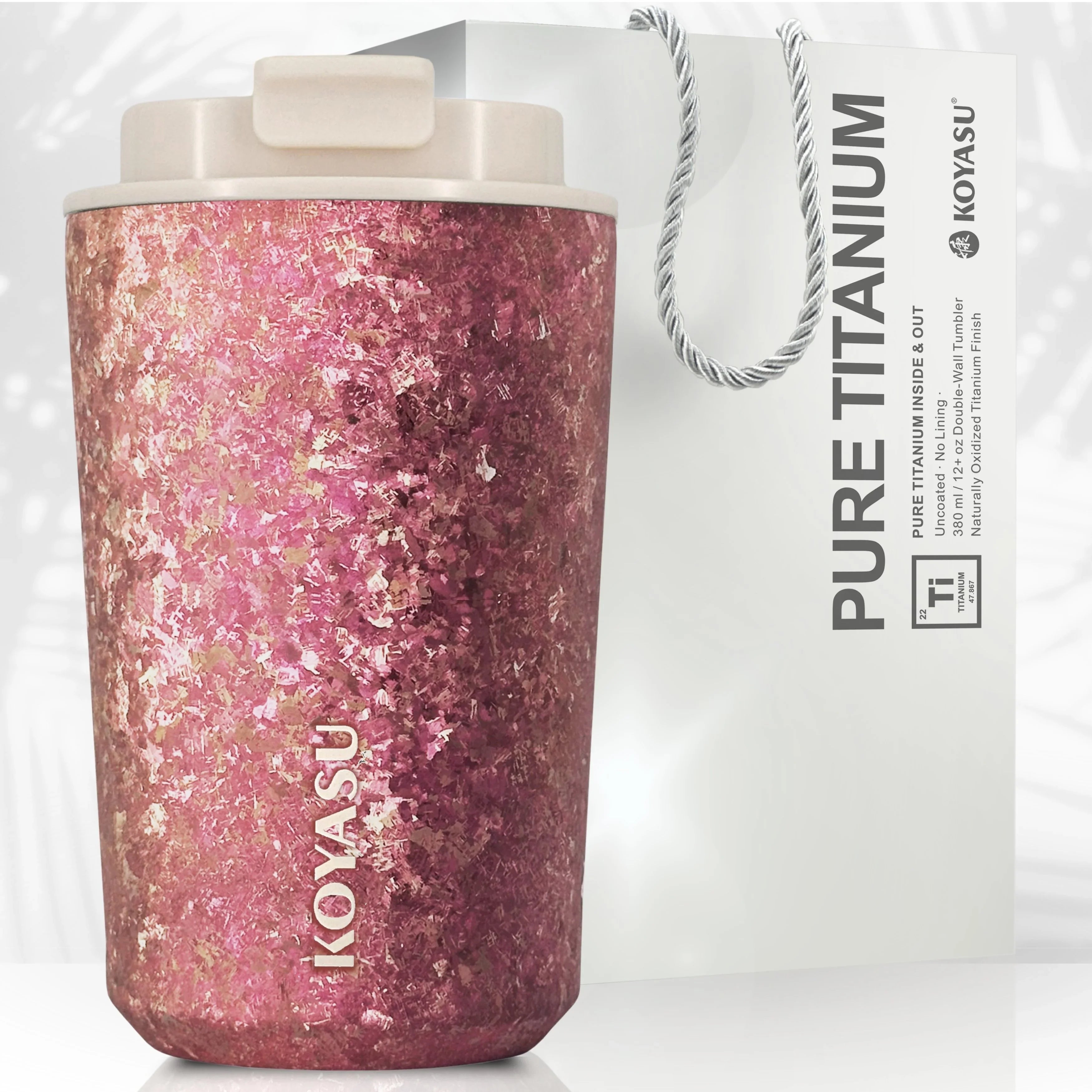 KOYASU Ti-Zen 12oz Pink Titanium Tumbler Dawn Pink - Aesthetic Insulated Coffee Cup Gift for Her