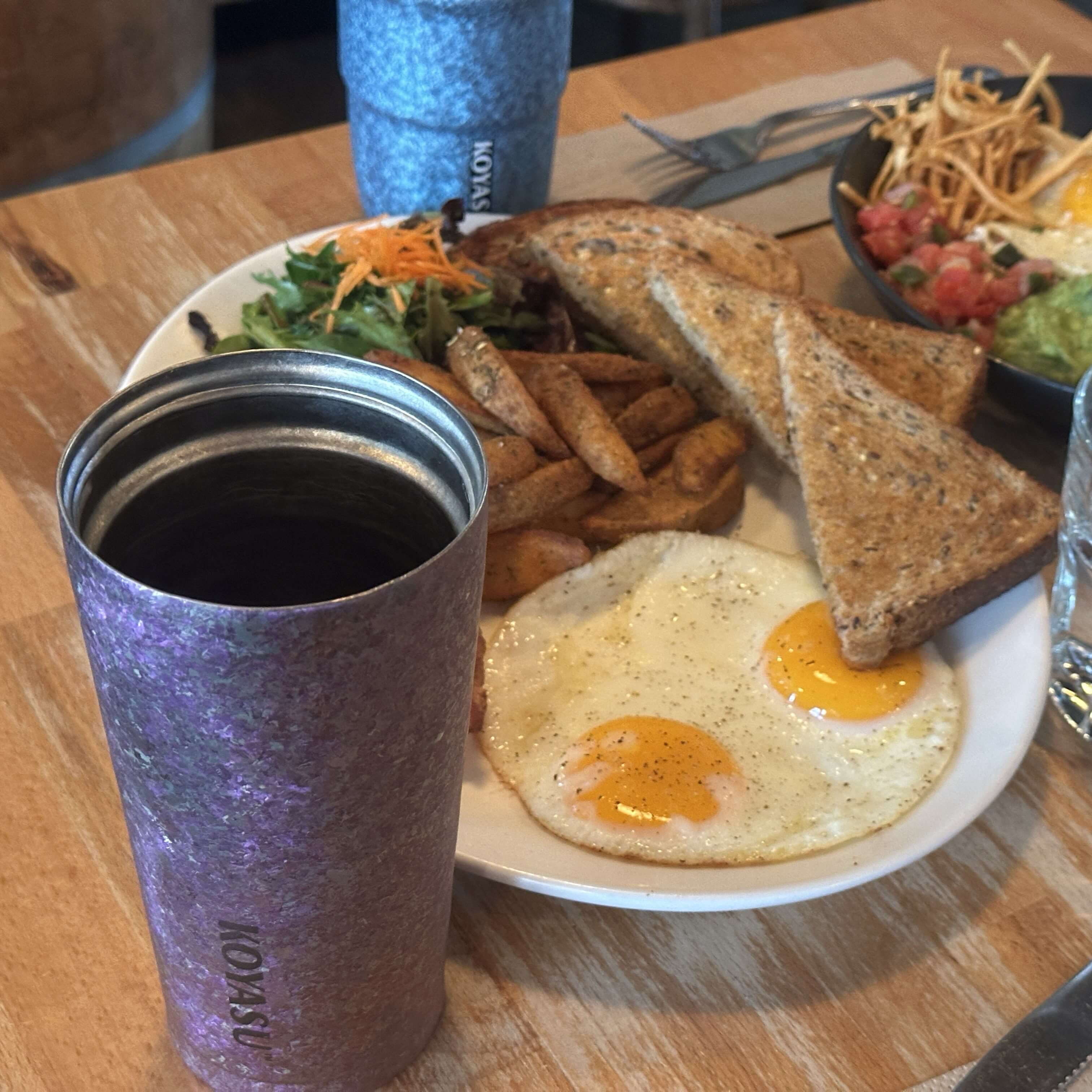 KOYASU titanium travel cup used at breakfast, BPA-free and odor-free